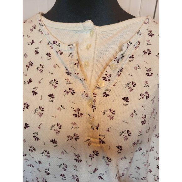 Vintage 90s/Y2K Ivory Burgundy Floral Layered Look Waffle Knit Henley XL Cottage - Picture 1 of 7